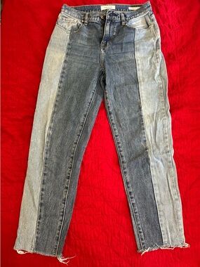 PacSun Two-Tone Panel Straight Leg Jeans - Light & Dark Blue